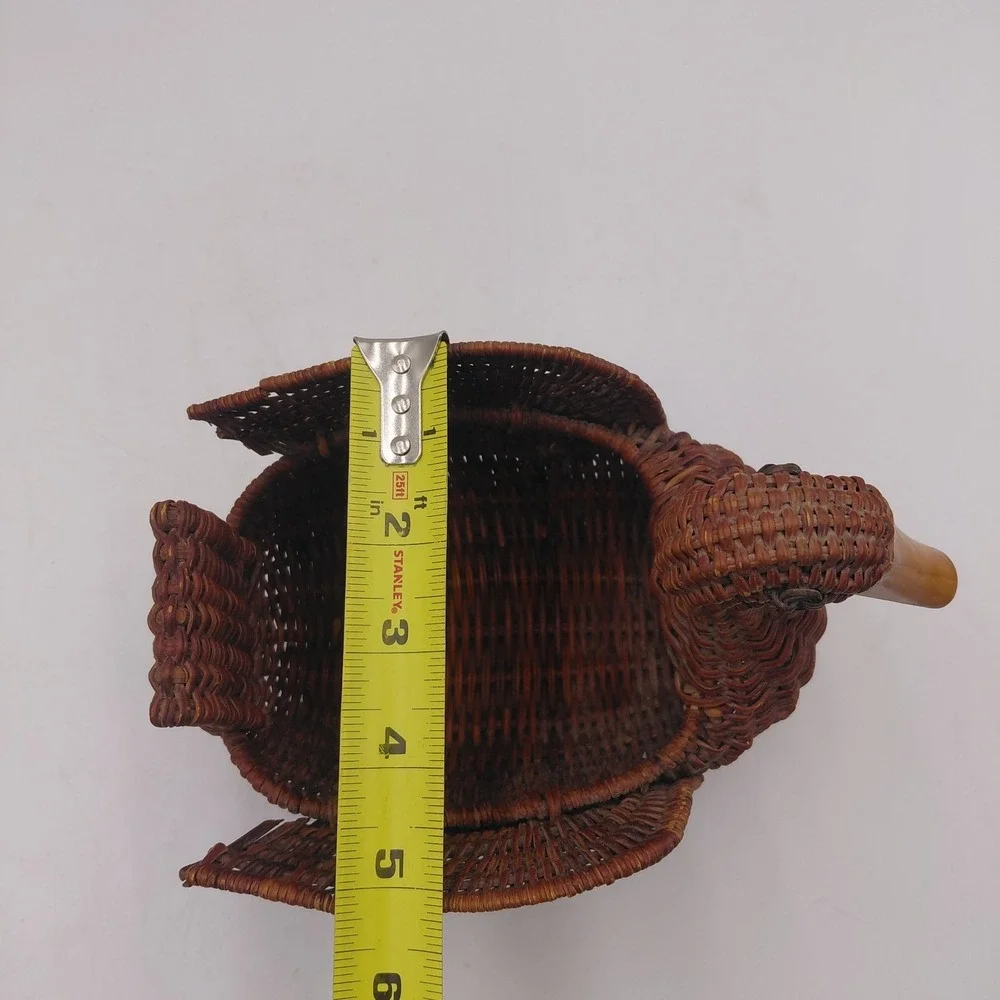 Vtg 90s Avon Rattan Woven Wicker Duck Basket Wood Beak Cottage Cabin Rustic